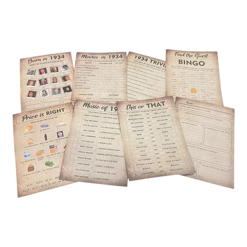 Born 1934 92nd Birthday Party Games 5x7
